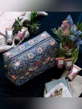 William Morris Strawberry Thief Navy Floral & Bird Print Cosmetic Pouch